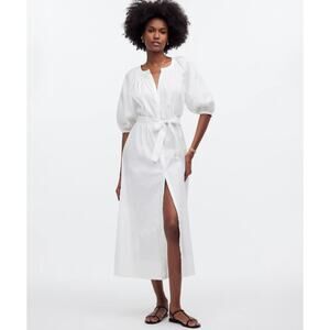 Madewell Tie-Waist Button-Front Midi Dress in Poplin XS